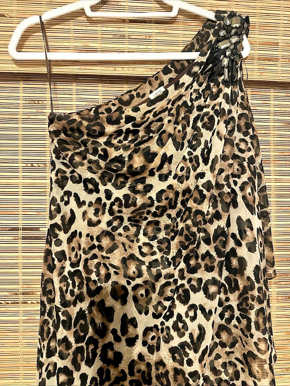 Beautiful Vintage Y2K Cache Leopard Print One Shoulder Mini Dress